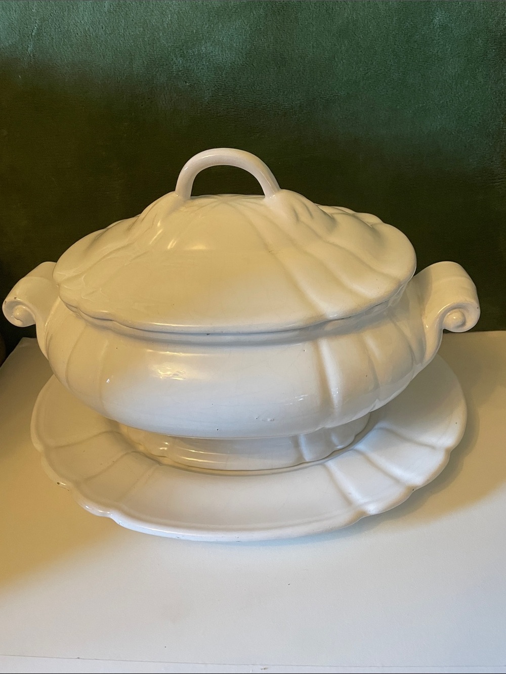 Source Unknown White Ceramic Covered Serving Tureen with Underplate